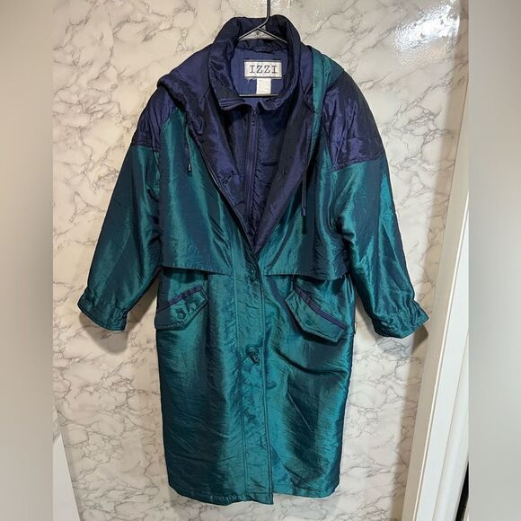 IZZI Vintage Coat Size S Purple Green - Picture 1 of 7